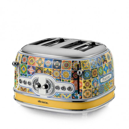 Prăjitor de pâine Ariete Positano 0156/0P, 1600W, 4 felii, 3 funcții, 6 trepte, Tavă mobilă pentru firimituri, Alb/galben