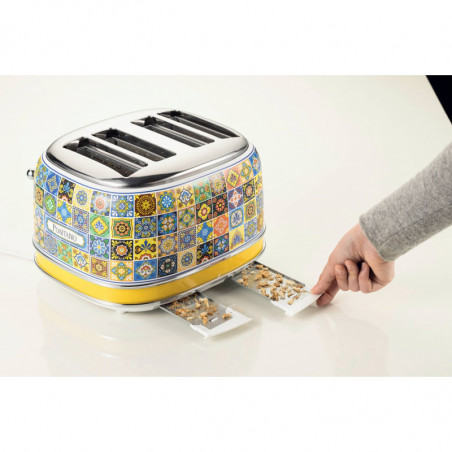 Prăjitor de pâine Ariete Positano 0156/0P, 1600W, 4 felii, 3 funcții, 6 trepte, Tavă mobilă pentru firimituri, Alb/galben