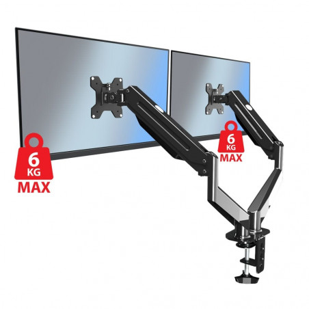 Suport monitor Esperanza ERW020, 17"-27", Pentru 2 monitoare, Mecanism cu arc, VESA 75/100 mm, Pana la 6 kg per brat, Negru
