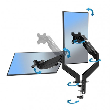 Suport monitor Esperanza ERW020, 17"-27", Pentru 2 monitoare, Mecanism cu arc, VESA 75/100 mm, Pana la 6 kg per brat, Negru