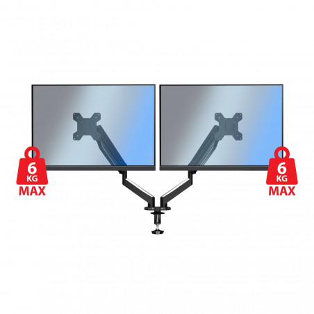 Suport monitor Esperanza ERW020, 17"-27", Pentru 2 monitoare, Mecanism cu arc, VESA 75/100 mm, Pana la 6 kg per brat, Negru
