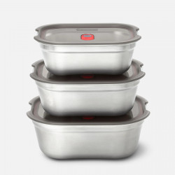 Set de 3 Black+Blum Meal Prep FBSS-BX-PACK1, 0.6/0.9/1.2 l, dreptunghiular, rezistent la cuptor, fără BPA, oțel inoxidabil, gri