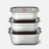 Set de 3 Black+Blum Meal Prep FBSS-BX-PACK1, 0.6/0.9/1.2 l, dreptunghiular, rezistent la cuptor, fără BPA, oțel inoxidabil, gri