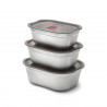 Set de 3 Black+Blum Meal Prep FBSS-BX-PACK1, 0.6/0.9/1.2 l, dreptunghiular, rezistent la cuptor, fără BPA, oțel inoxidabil, gri