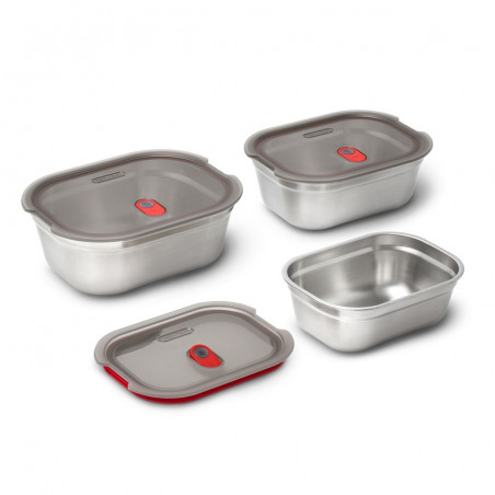 Set de 3 Black+Blum Meal Prep FBSS-BX-PACK1, 0.6/0.9/1.2 l, dreptunghiular, rezistent la cuptor, fără BPA, oțel inoxidabil, gri