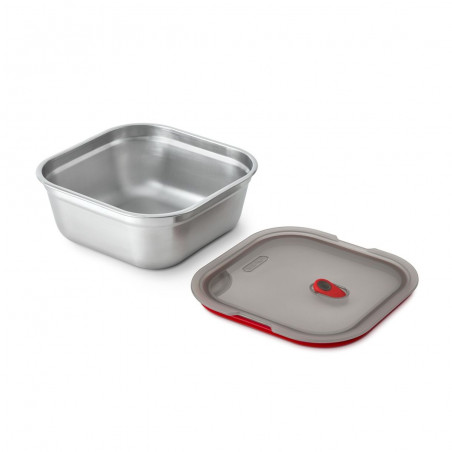 Cutie pentru alimente Black+Blum FBSS-SQ-L017, 1.4 L, Patrata, Potrivita pentru cuptor, Fara BPA, Otel inoxidabil, Gri