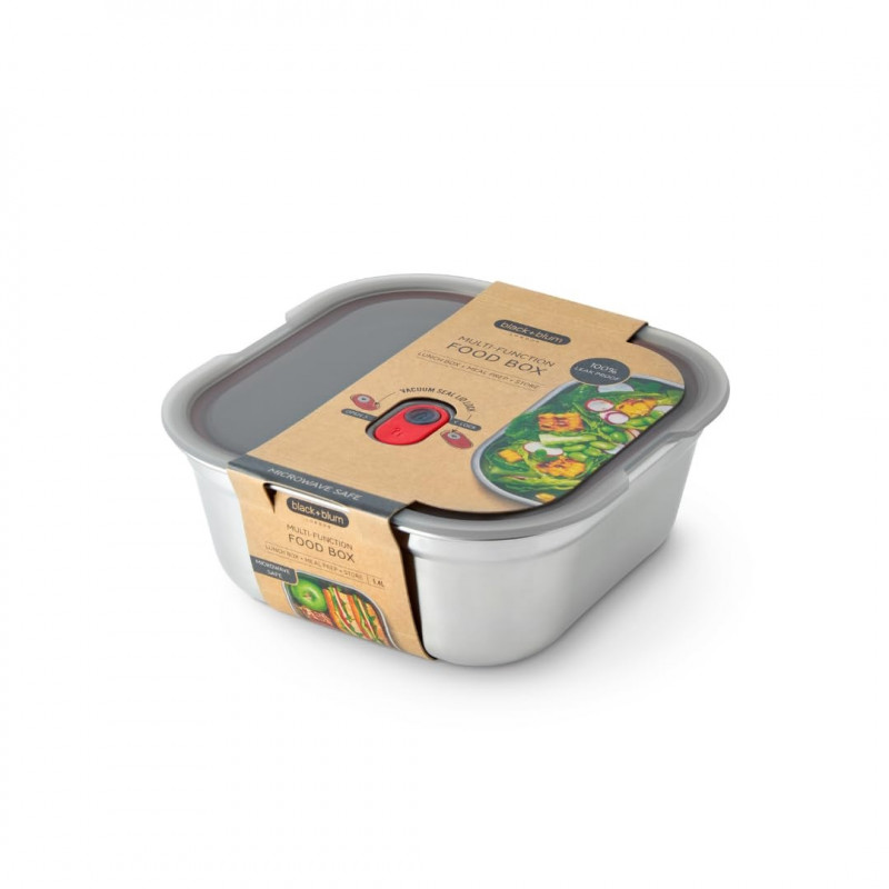 Cutie pentru alimente Black+Blum FBSS-SQ-L017, 1.4 L, Patrata, Potrivita pentru cuptor, Fara BPA, Otel inoxidabil, Gri
