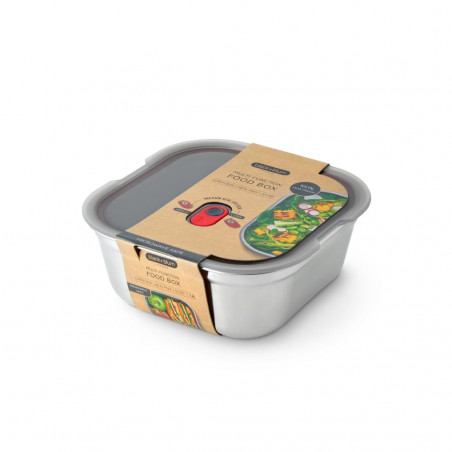Cutie pentru alimente Black+Blum FBSS-SQ-L017, 1.4 L, Patrata, Potrivita pentru cuptor, Fara BPA, Otel inoxidabil, Gri