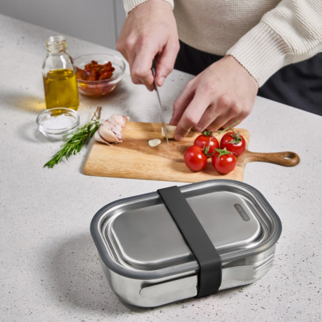 Cutie pentru alimente Black+Blum BAM-SS-L018, 1 L, Dreptunghiulara, Sigura pentru cuptor,Fara BPA, Otel inoxidabil, Gri