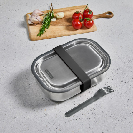 Cutie pentru alimente Black+Blum BAM-SS-L018, 1 L, Dreptunghiulara, Sigura pentru cuptor,Fara BPA, Otel inoxidabil, Gri