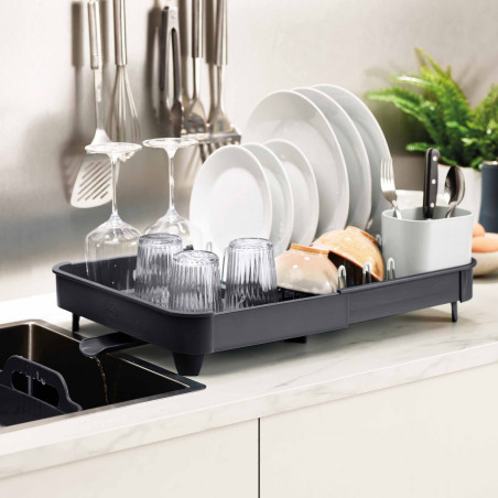 Uscator de vase Joseph Joseph Extend 85040, Orificiu de scurgere, Extensibil, Suport pentru ustensile, Gri