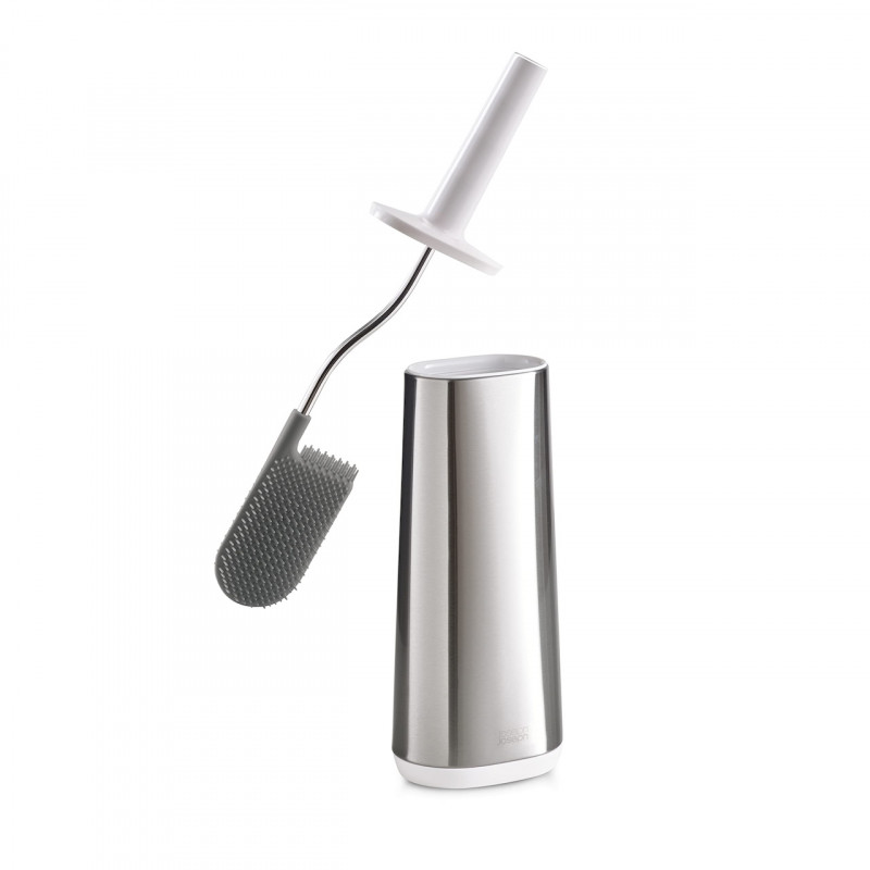 Perie de toaleta Joseph Joseph Flex 70517, Cap flexibil in forma de D, Otel inoxidabil, Alb/Inox
