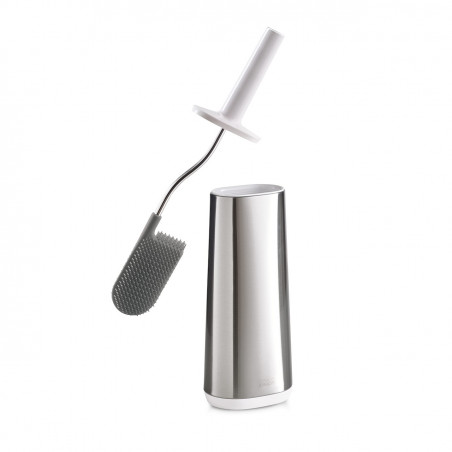 Perie de toaleta Joseph Joseph Flex 70517, Cap flexibil in forma de D, Otel inoxidabil, Alb/Inox