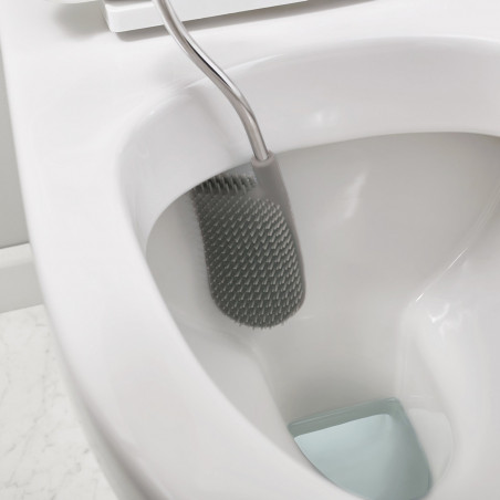 Perie de toaleta Joseph Joseph Flex 70517, Cap flexibil in forma de D, Otel inoxidabil, Alb/Inox
