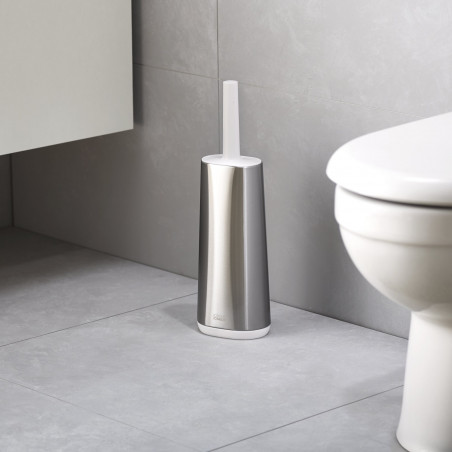 Perie de toaleta Joseph Joseph Flex 70517, Cap flexibil in forma de D, Otel inoxidabil, Alb/Inox