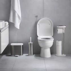 Perie de toaleta Joseph Joseph Flex 70517, Cap flexibil in forma de D, Otel inoxidabil, Alb/Inox
