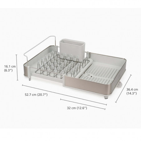 Uscător de vase Joseph Joseph Extend 851692, Extensibil, Drenaj, Spațiu pentru panou, Recipient pentru ustensile detașabil, Șampanie/alb