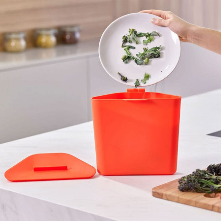 Cos de gunoi 3in1 pentru reciclare si organic Joseph Joseph Totem Compact 30064, 2x20 L, Recipient pentru deseuri 3 L, Design vertical, Filtre carbune activ, Bej