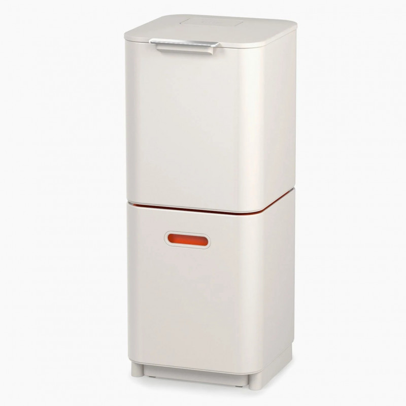 Cos de gunoi 3in1 pentru reciclare si organic Joseph Joseph Totem Compact 30064, 2x20 L, Recipient pentru deseuri 3 L, Design vertical, Filtre carbune activ, Bej