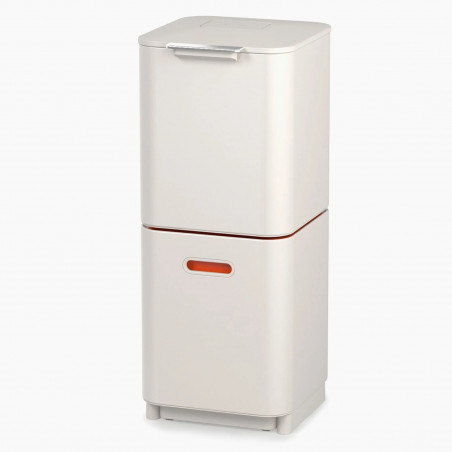 Cos de gunoi 3in1 pentru reciclare si organic Joseph Joseph Totem Compact 30064, 2x20 L, Recipient pentru deseuri 3 L, Design vertical, Filtre carbune activ, Bej