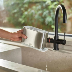 Suport pentru ustensile cu scurgere Joseph Joseph 851694, 3 compartimente, Bază antiderapantă, Detașabil, Inox/alb