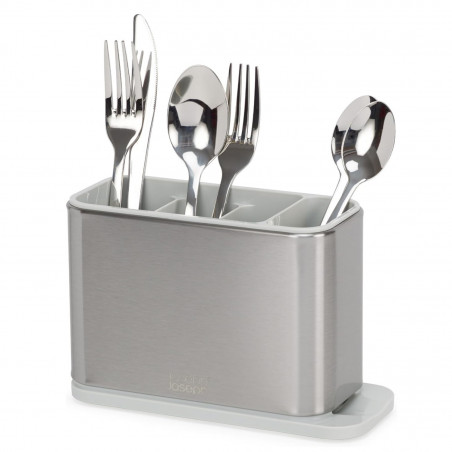 Suport pentru ustensile cu scurgere Joseph Joseph 851694, 3 compartimente, Bază antiderapantă, Detașabil, Inox/alb