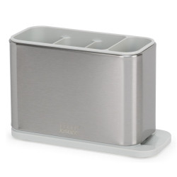 Suport pentru ustensile cu scurgere Joseph Joseph 851694, 3 compartimente, Bază antiderapantă, Detașabil, Inox/alb