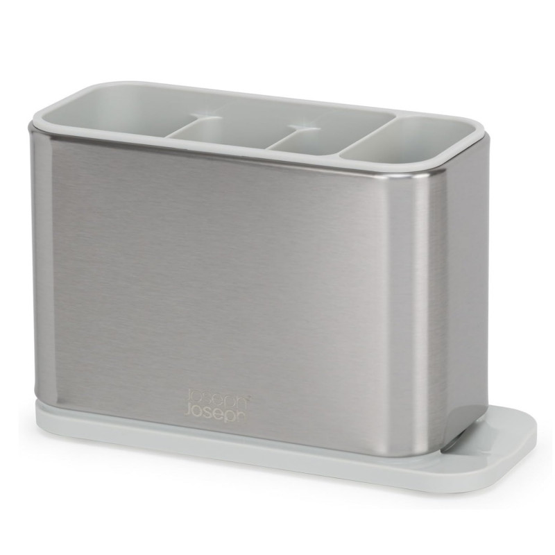 Suport pentru ustensile cu scurgere Joseph Joseph 851694, 3 compartimente, Bază antiderapantă, Detașabil, Inox/alb