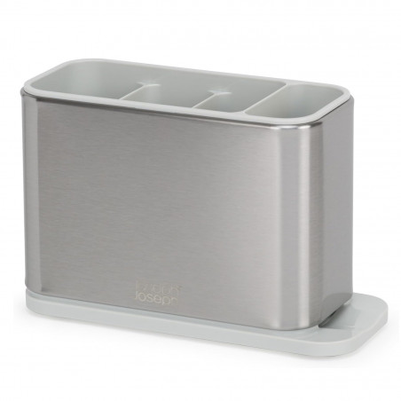 Suport pentru ustensile cu scurgere Joseph Joseph 851694, 3 compartimente, Bază antiderapantă, Detașabil, Inox/alb