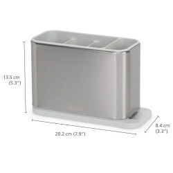 Suport pentru ustensile cu scurgere Joseph Joseph 851694, 3 compartimente, Bază antiderapantă, Detașabil, Inox/alb