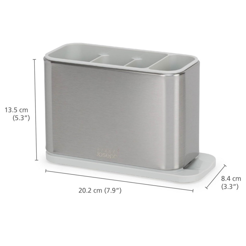 Suport pentru ustensile cu scurgere Joseph Joseph 851694, 3 compartimente, Bază antiderapantă, Detașabil, Inox/alb