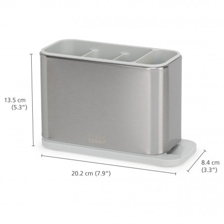 Suport pentru ustensile cu scurgere Joseph Joseph 851694, 3 compartimente, Bază antiderapantă, Detașabil, Inox/alb
