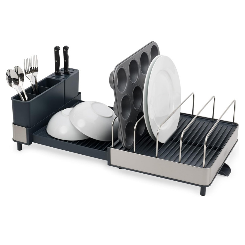 Uscator de vase Joseph Joseph 851690, Extensibil, Scurgere, Compartiment pentru cutite, Pliabil, Gri inchis/Inox