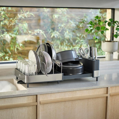 Uscator de vase Joseph Joseph 851690, Extensibil, Scurgere, Compartiment pentru cutite, Pliabil, Gri inchis/Inox