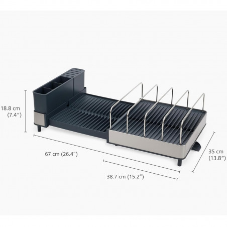 Uscator de vase Joseph Joseph 851690, Extensibil, Scurgere, Compartiment pentru cutite, Pliabil, Gri inchis/Inox