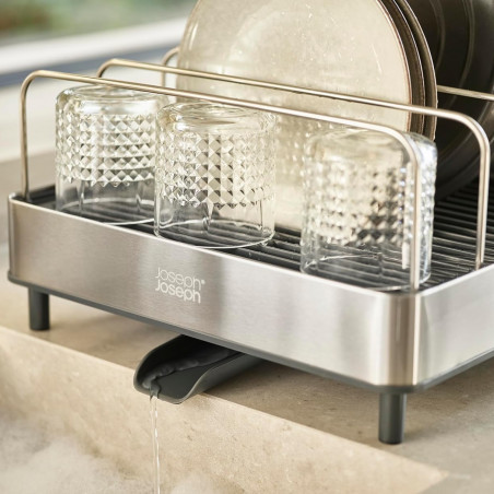 Uscator de vase Joseph Joseph 851690, Extensibil, Scurgere, Compartiment pentru cutite, Pliabil, Gri inchis/Inox
