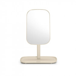 Oglinda cu suport pentru accesorii Brabantia ReNew 1006271, 28.3x20x12.6 cm, Baza antiderapanta, Reglabila la 360°, Bej