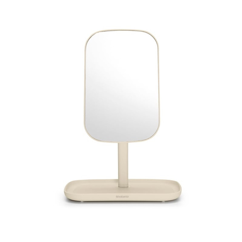 Oglinda cu suport pentru accesorii Brabantia ReNew 1006271, 28.3x20x12.6 cm, Baza antiderapanta, Reglabila la 360°, Bej