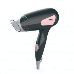 Uscator de par calatorie Rosberg R51100N, 1200W, Maner pliabil, 3 setari de temperatura, Negru/Roz