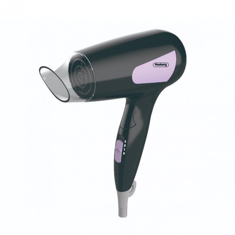 Uscator de par calatorie Rosberg R51100N, 1200W, Maner pliabil, 3 temperaturi, Negru/Violet