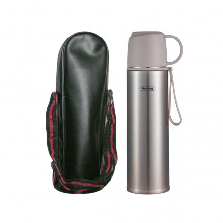 Termos cu husa Rosberg R52010FB, 0.5 l, Izolatie in vid cu doua straturi, Capac pentru pahare, Gri/Inox