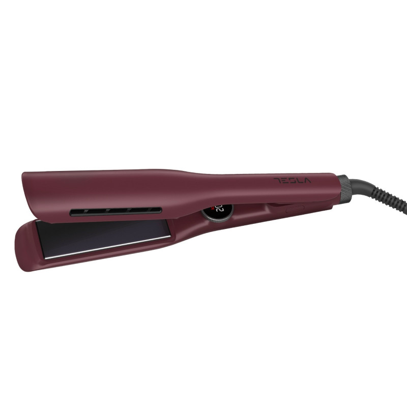 Placa de păr Tesla STH520BBW, 65W, 10 setări de temperatură, plăci plutitoare, acoperire turmalină ceramică, afișaj digital, până la 230C, Bordeaux