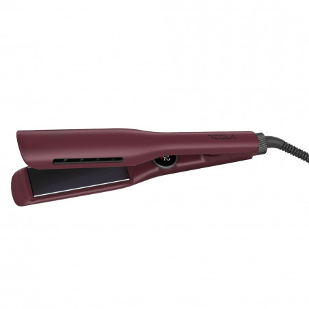 Placa de păr Tesla STH520BBW, 65W, 10 setări de temperatură, plăci plutitoare, acoperire turmalină ceramică, afișaj digital, până la 230C, Bordeaux