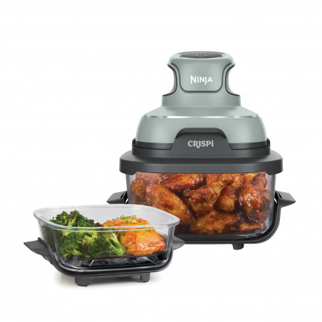 Friteuza cu aer cald portabila 4in1 Ninja CRISPi FN101EUSG, 1700W, 3.8l, 6 portii, 2 recipiente din sticla, 4 programe, Fara PFAS si BPA, Verde