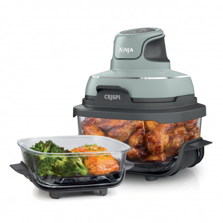 Friteuza cu aer cald portabila 4in1 Ninja CRISPi FN101EUSG, 1700W, 3.8l, 6 portii, 2 recipiente din sticla, 4 programe, Fara PFAS si BPA, Verde
