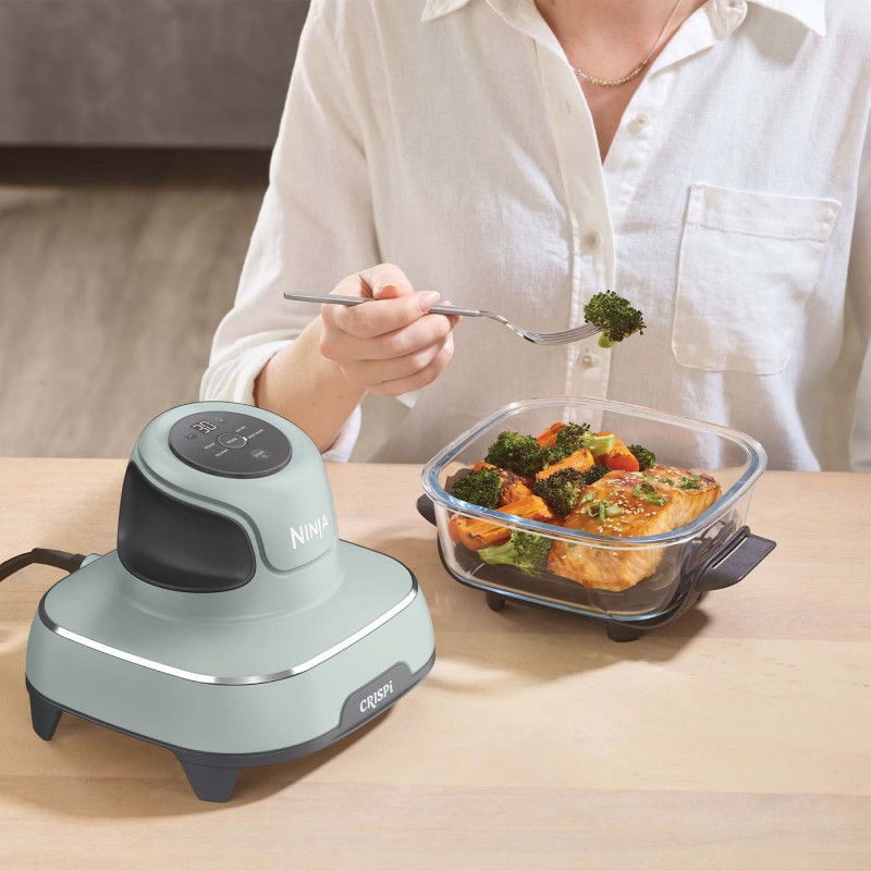 Friteuza cu aer cald portabila 4in1 Ninja CRISPi FN101EUSG, 1700W, 3.8l, 6 portii, 2 recipiente din sticla, 4 programe, Fara PFAS si BPA, Verde