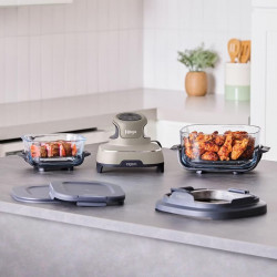Friteuza cu aer cald portabila 4in1 Ninja CRISPi FN101EUST, 1700W, 3.8l, 6 portii, 2 recipiente din sticla, 4 programe, Fara PFAS si BPA, Bej