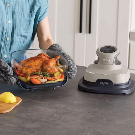 Friteuza cu aer cald portabila 4in1 Ninja CRISPi FN101EUST, 1700W, 3.8l, 6 portii, 2 recipiente din sticla, 4 programe, Fara PFAS si BPA, Bej