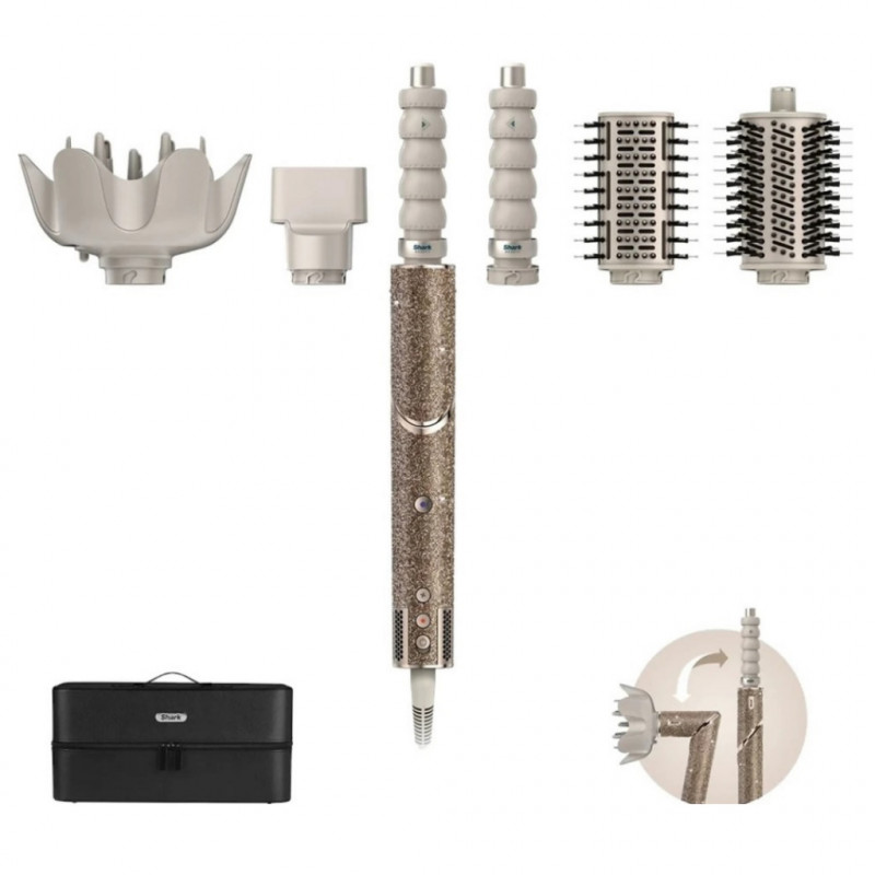 Ondulator multifuncțional 5in1 Shark HD446JSEU FlexStyle, 1650W, 3 viteze, 3 setari de temperatura, Coanda Curl Wrap & Fix automat, Uscare, Indreptare, Auriu
