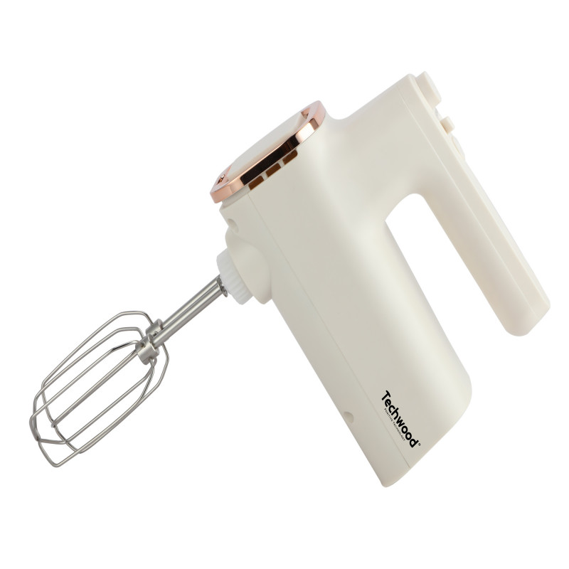 Mixer cu bol Techwood TMB-340, 500W, 6 viteze, 2x 3.5 l, Capac anti-stropire, Alb sampanie